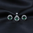Oval Green Stone Pendant Set with Chain and Earrings