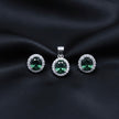 Green Round Solitaire Silver Pendant Set