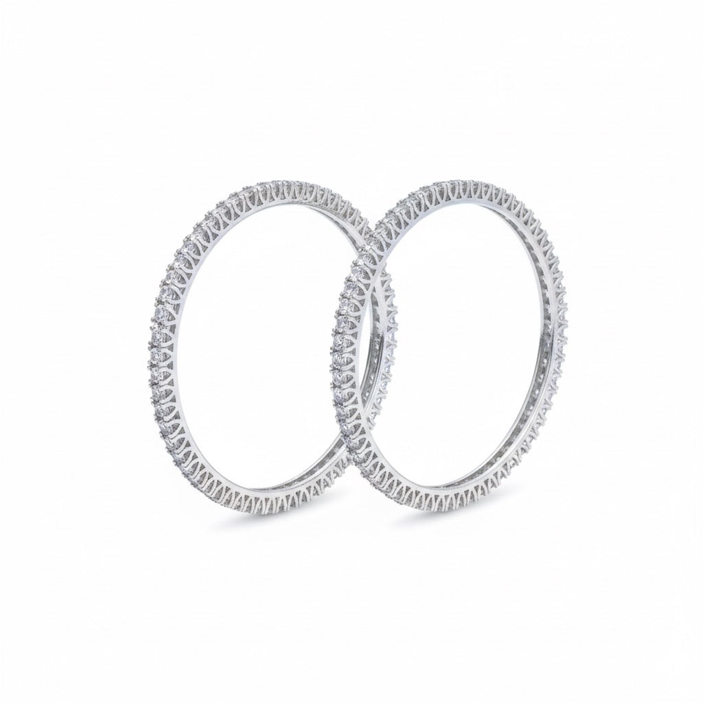Channel Sparkle Silver Bangle Set