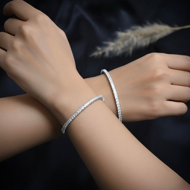 Channel Sparkle Silver Bangle Set