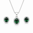 Oval Green Stone Pendant Set with Chain and Earrings