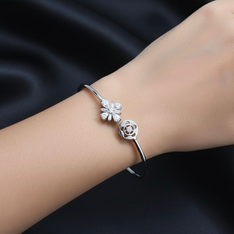 Geometric Floral Open Cuff Bracelet