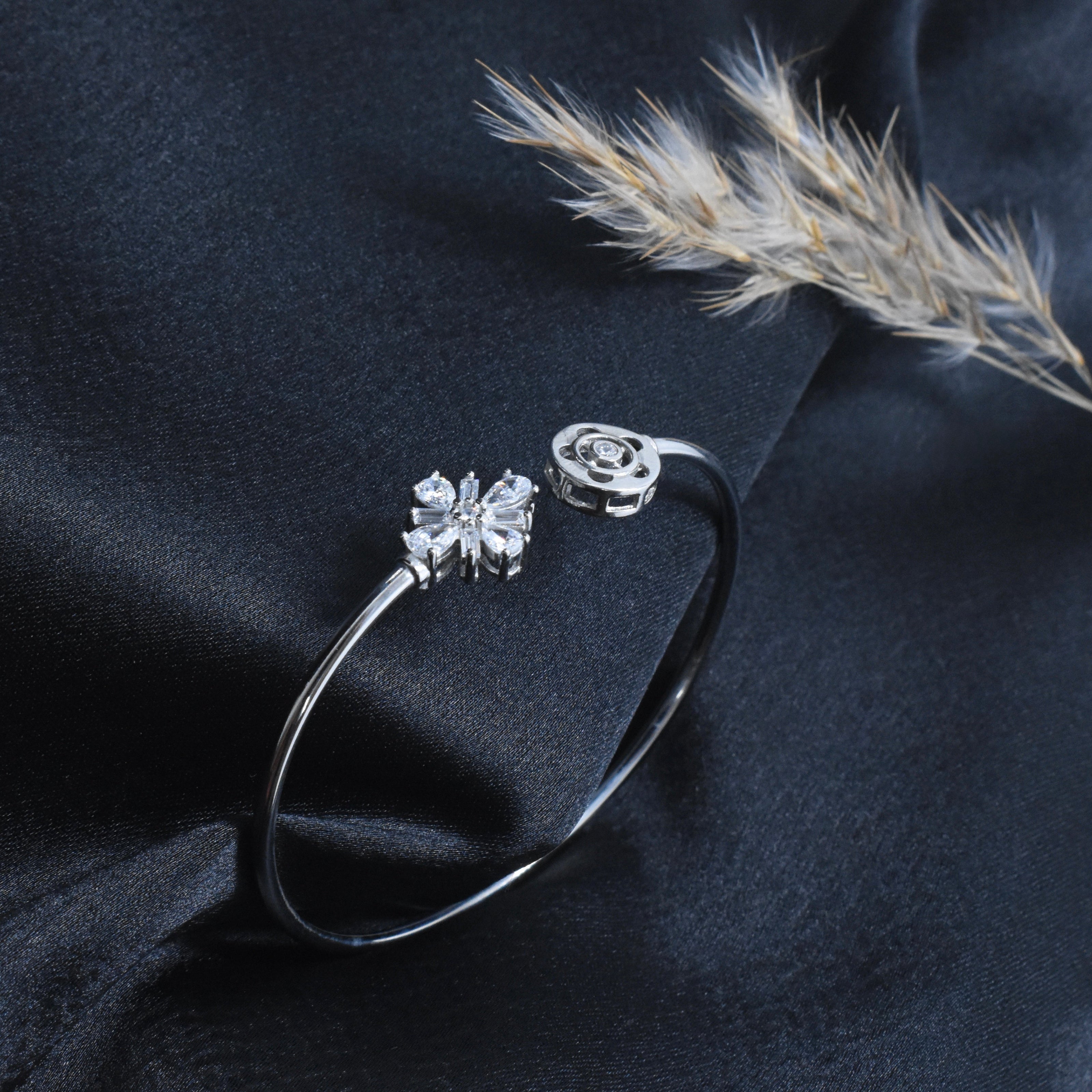 Snowburst Rose Silver Bracelet