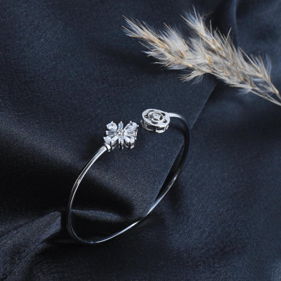 Snowburst Rose Silver Bracelet