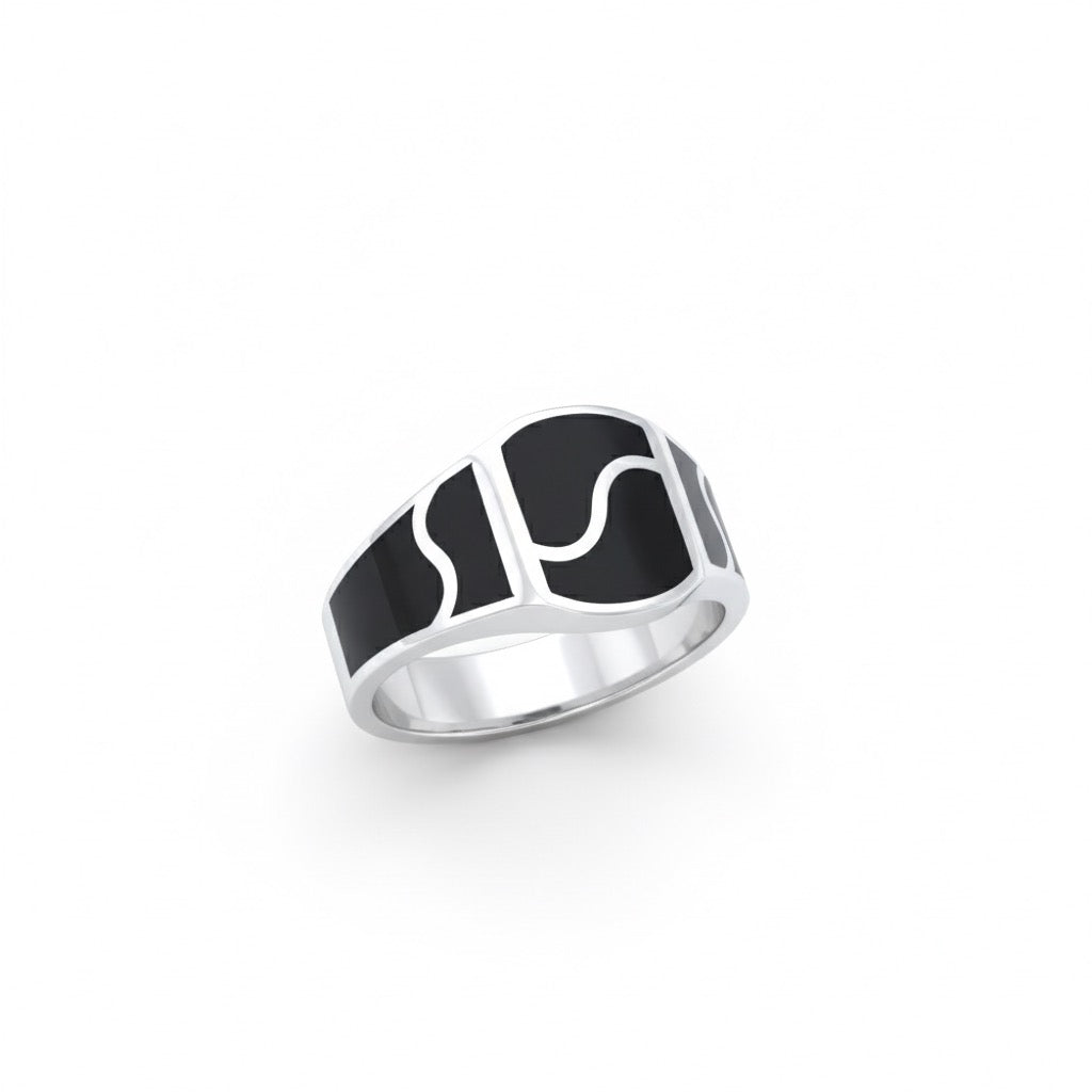 Silver Abstract Pattern Crest Ring