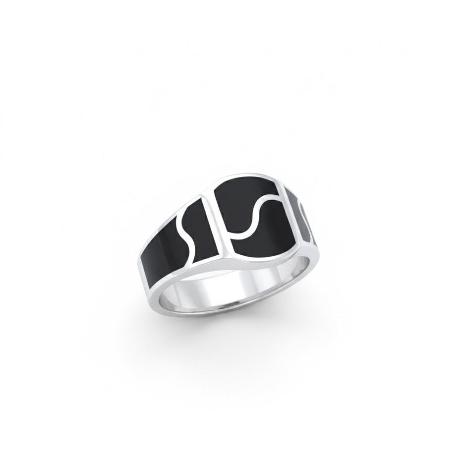 Silver Abstract Pattern Crest Ring