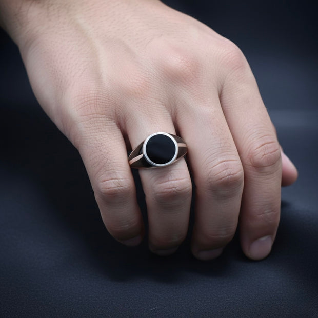 Dual-Tone Circular Enamel Signet Ring