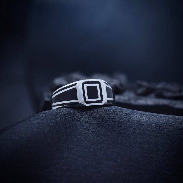 Silver Framed Square Crest Ring