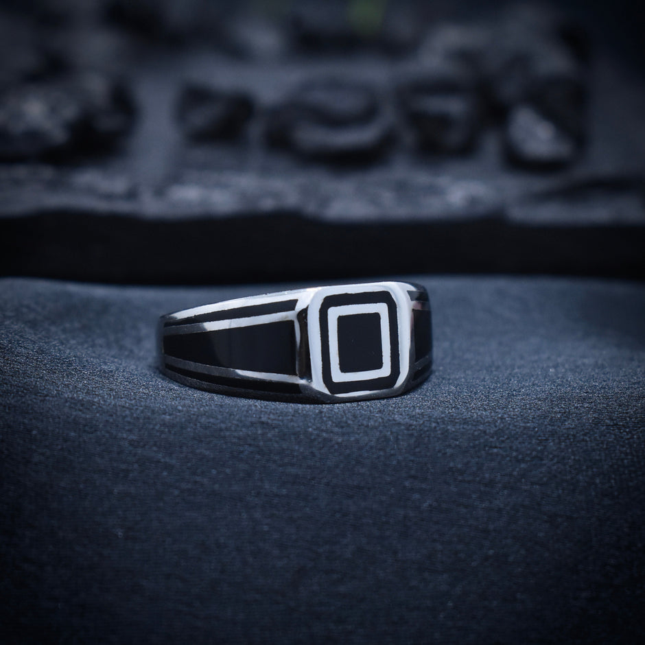 Silver Framed Square Crest Ring