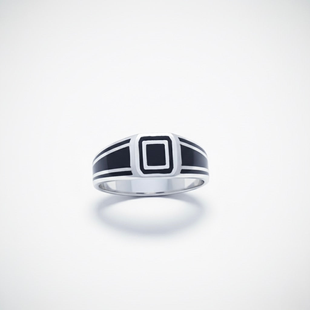 Silver Framed Square Crest Ring