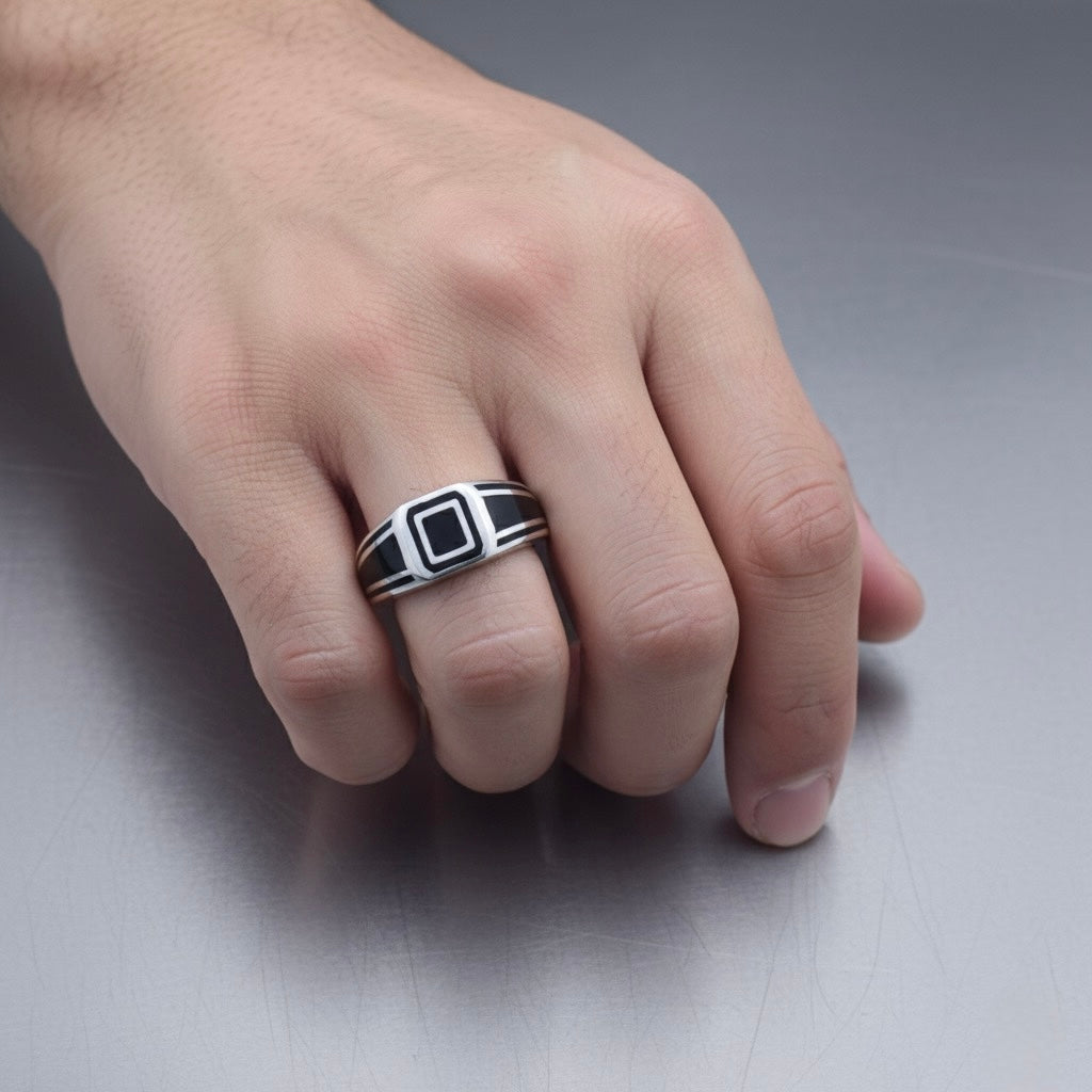 Silver Framed Square Crest Ring