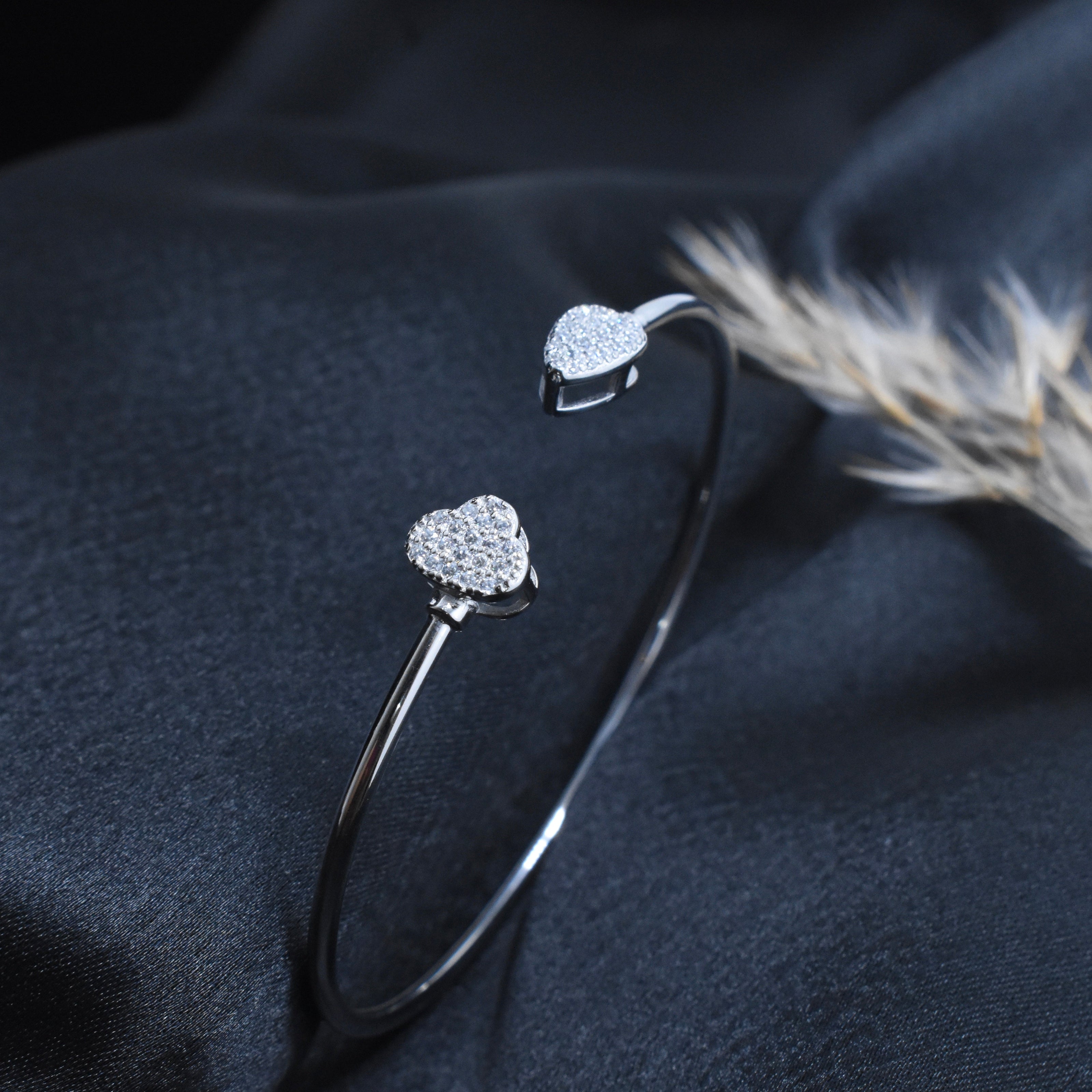 Petal Shimmer Open Silver Bracelet