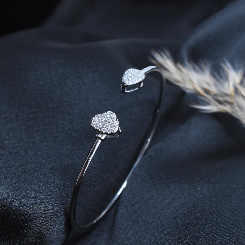 Petal Shimmer Open Silver Bracelet