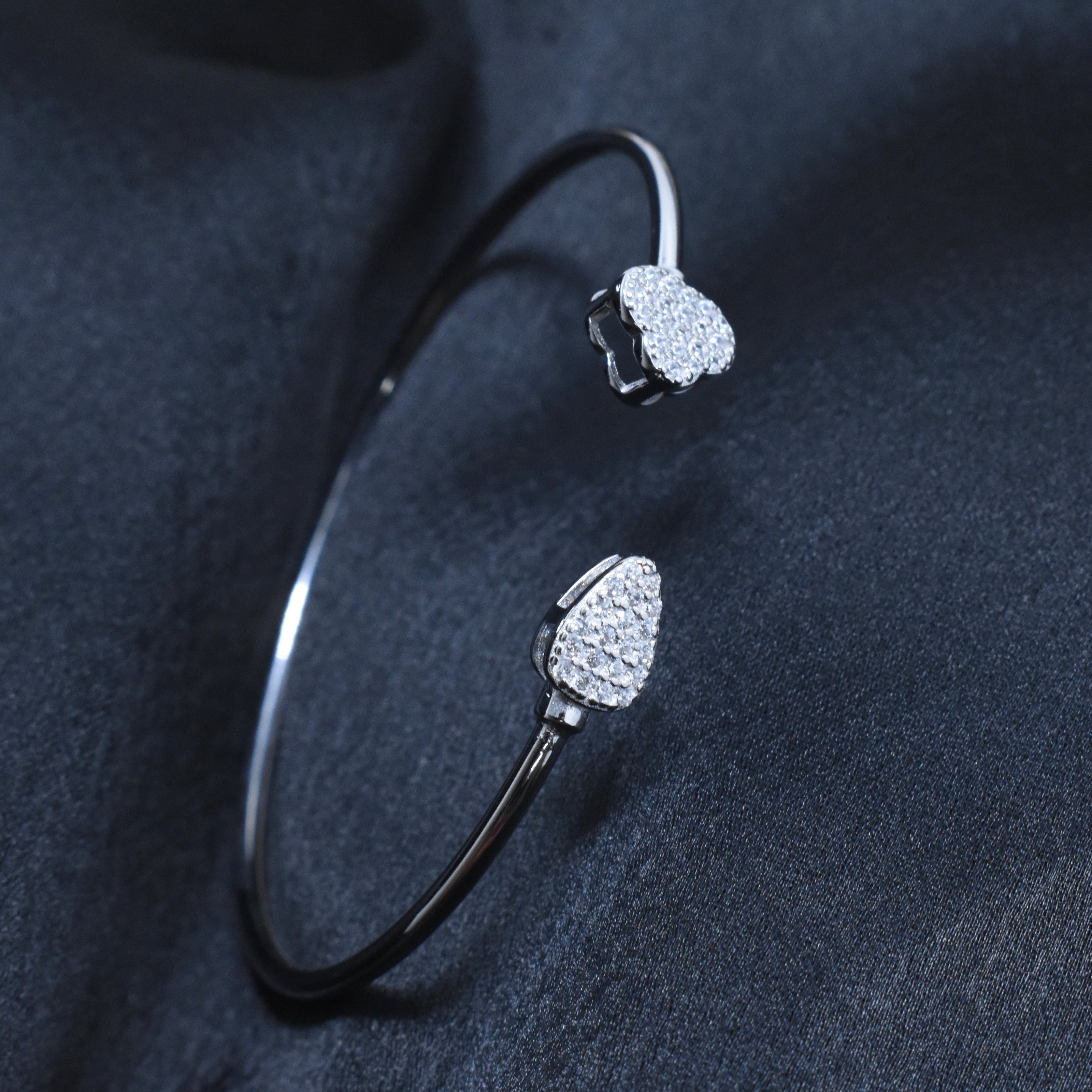 Petal Shimmer Open Silver Bracelet