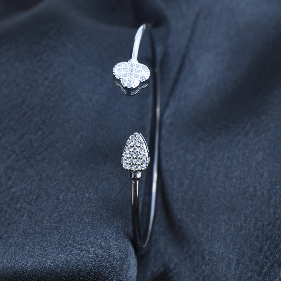 Petal Shimmer Open Silver Bracelet