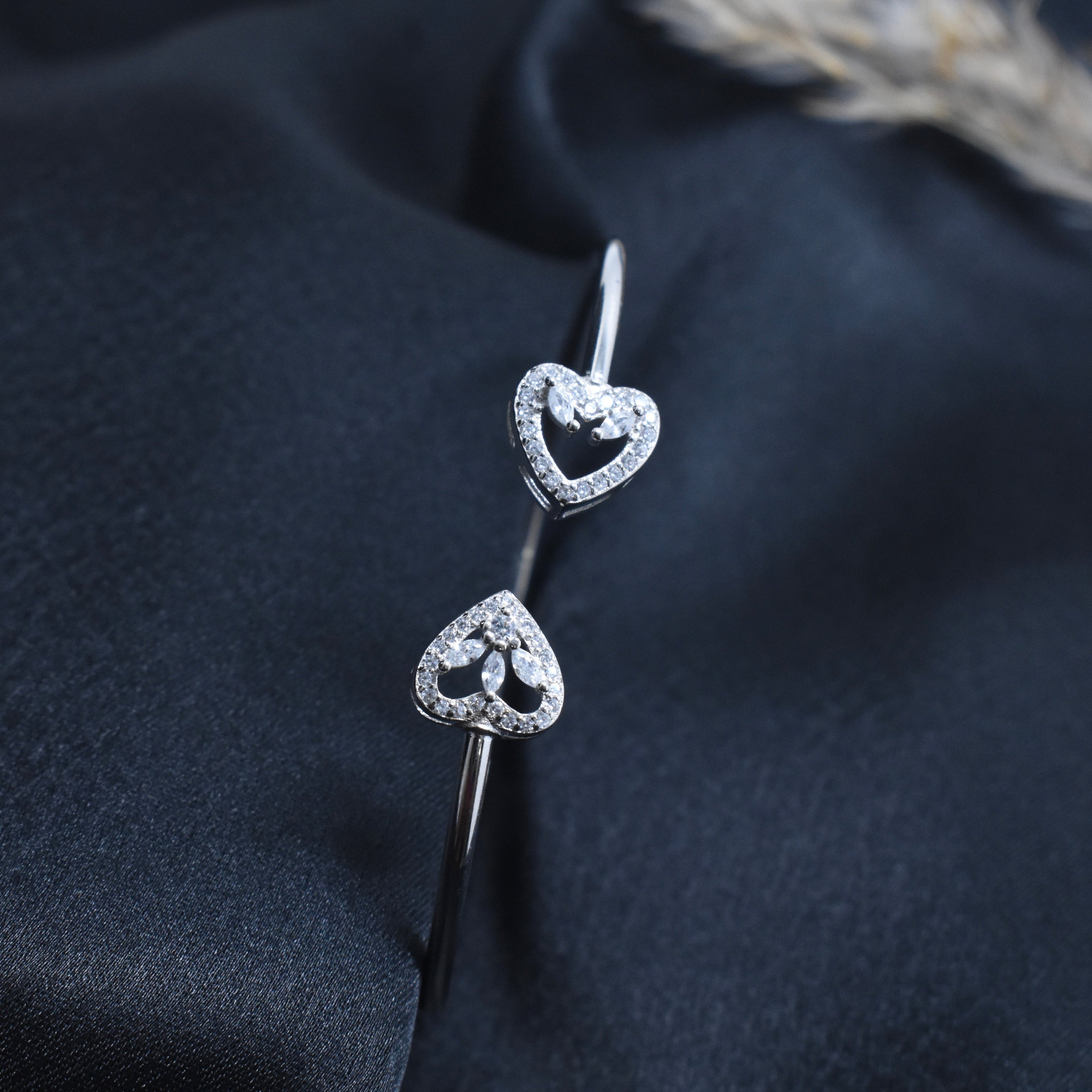 Twin Heart Halo 925 Silver Bracelet