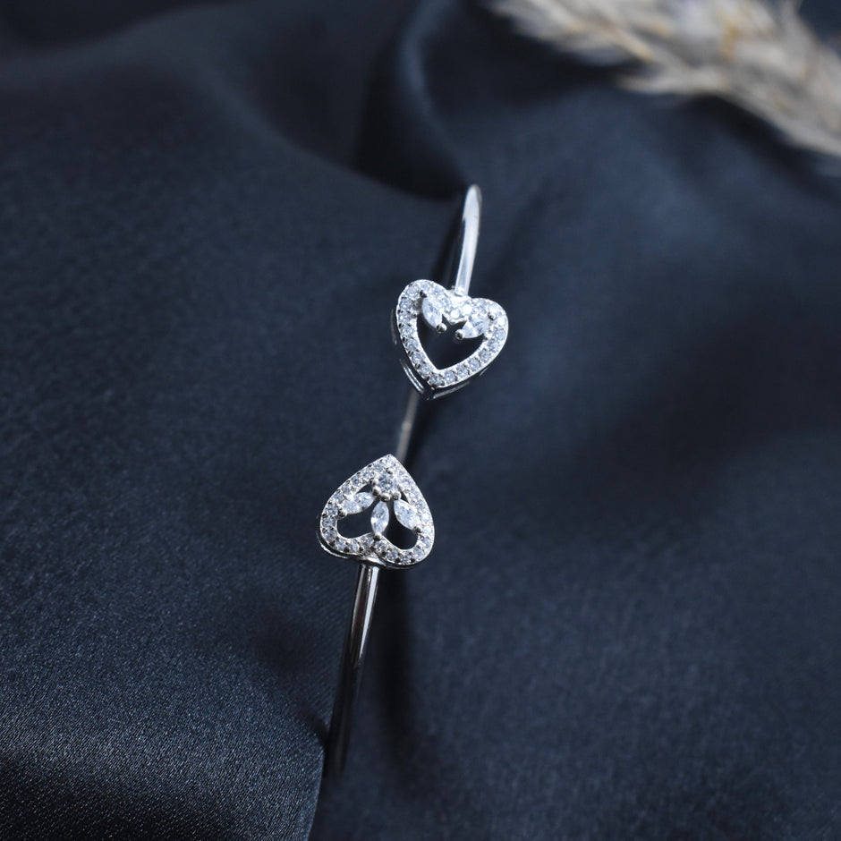 Twin Heart Halo 925 Silver Bracelet