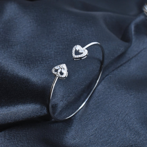 Twin Heart Halo 925 Silver Bracelet