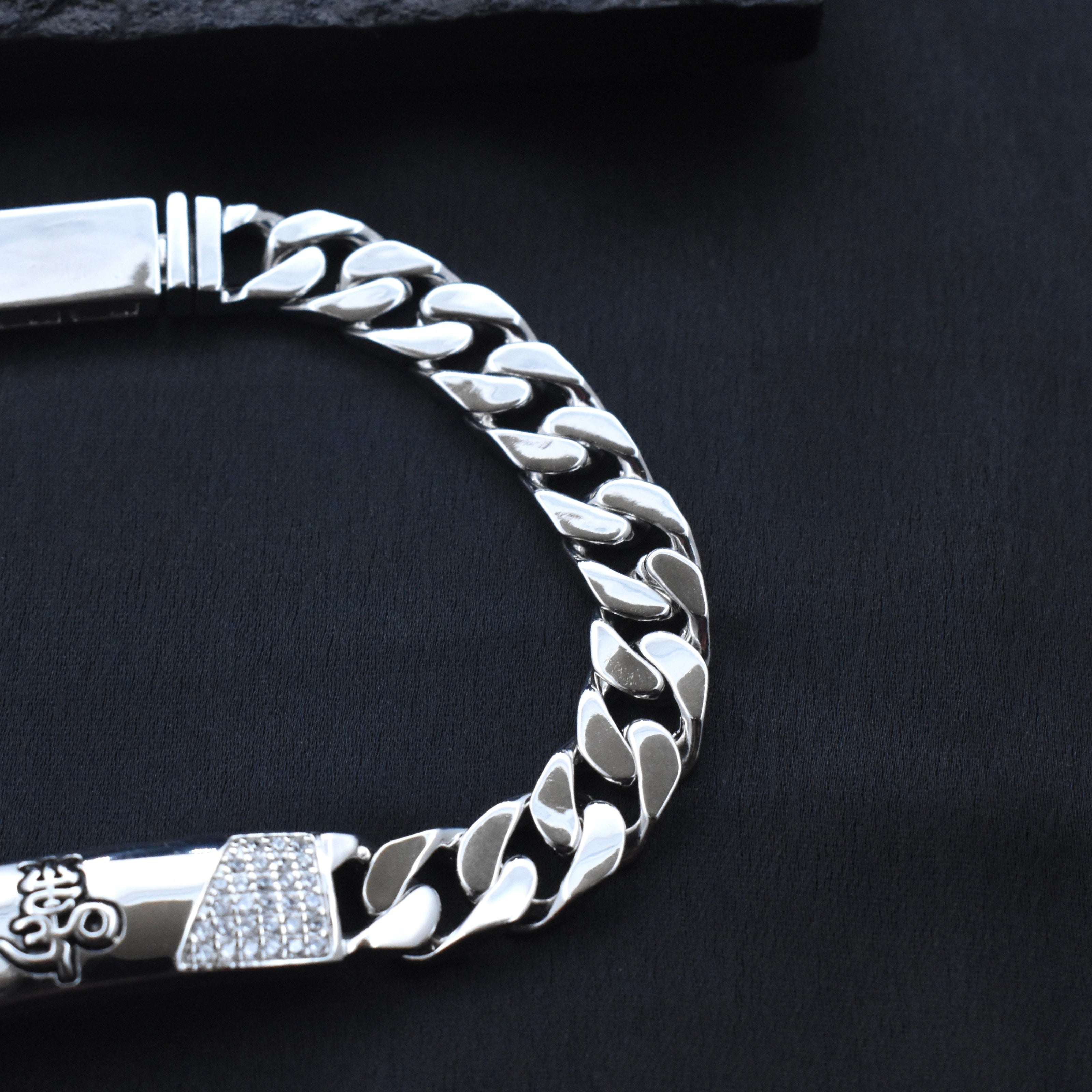 Om Symbol Curb Silver Bracelet