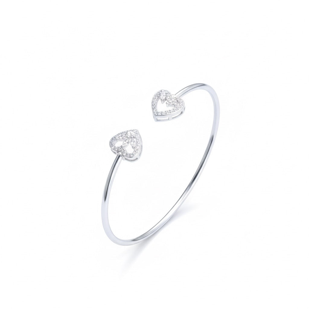 Twin Heart Halo 925 Silver Bracelet