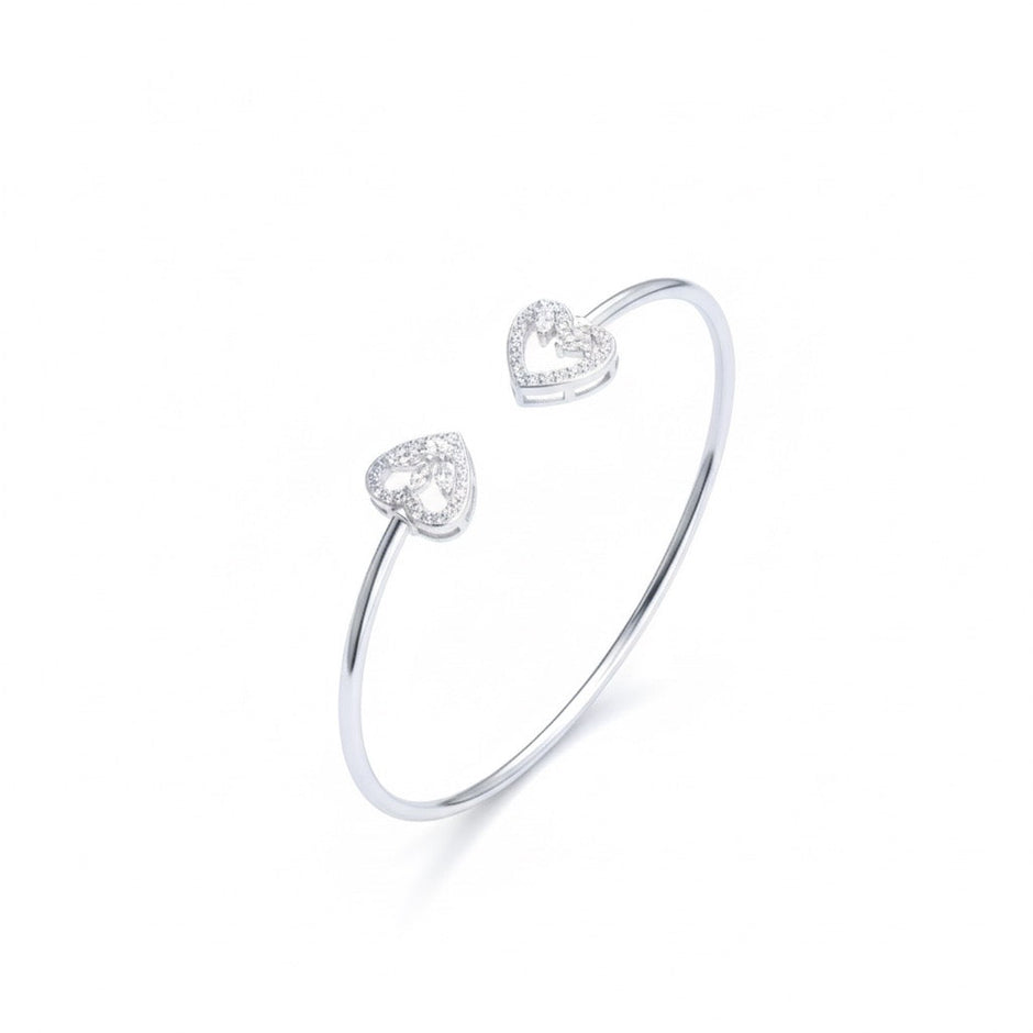 Twin Heart Halo 925 Silver Bracelet
