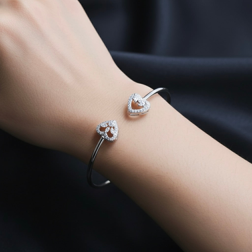 Twin Heart Halo 925 Silver Bracelet