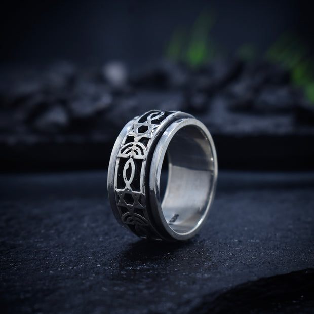 Antique Silver Geometric Pattern Band