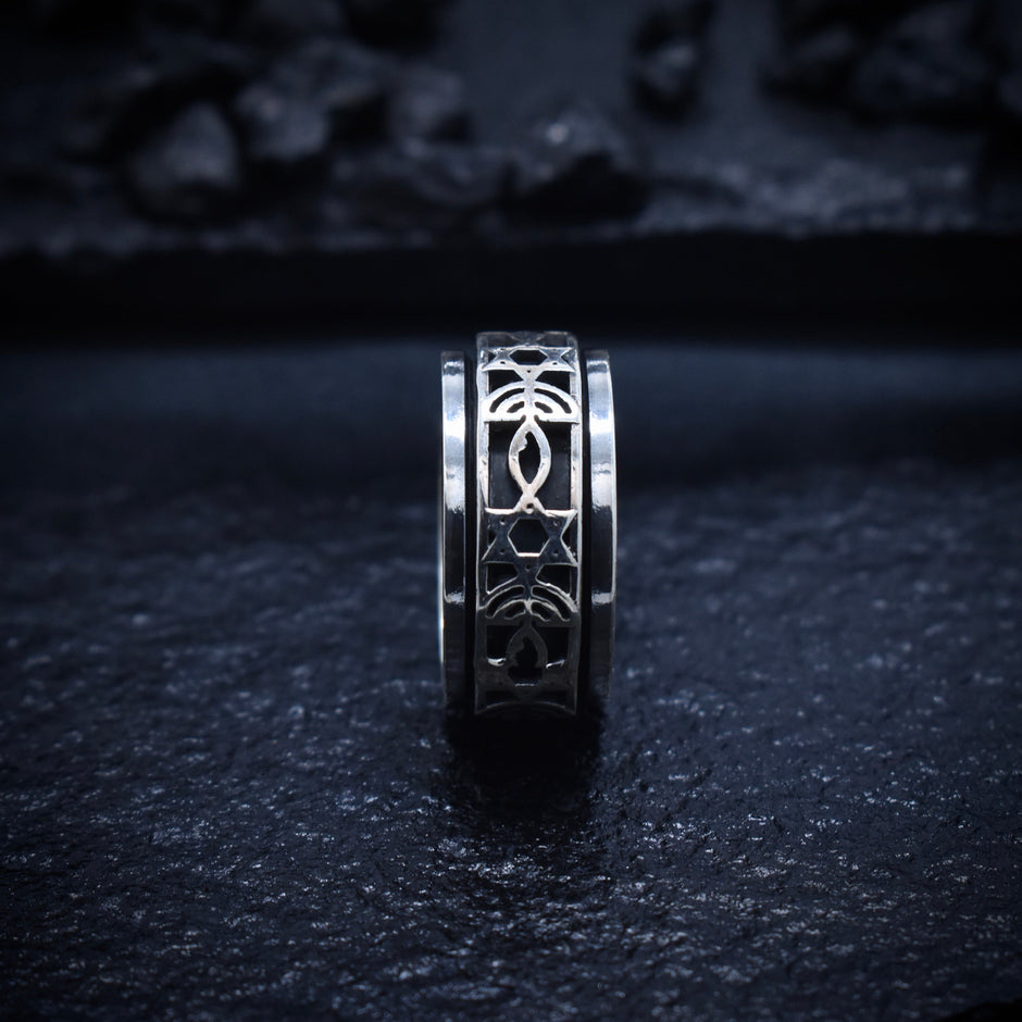 Antique Silver Geometric Pattern Band