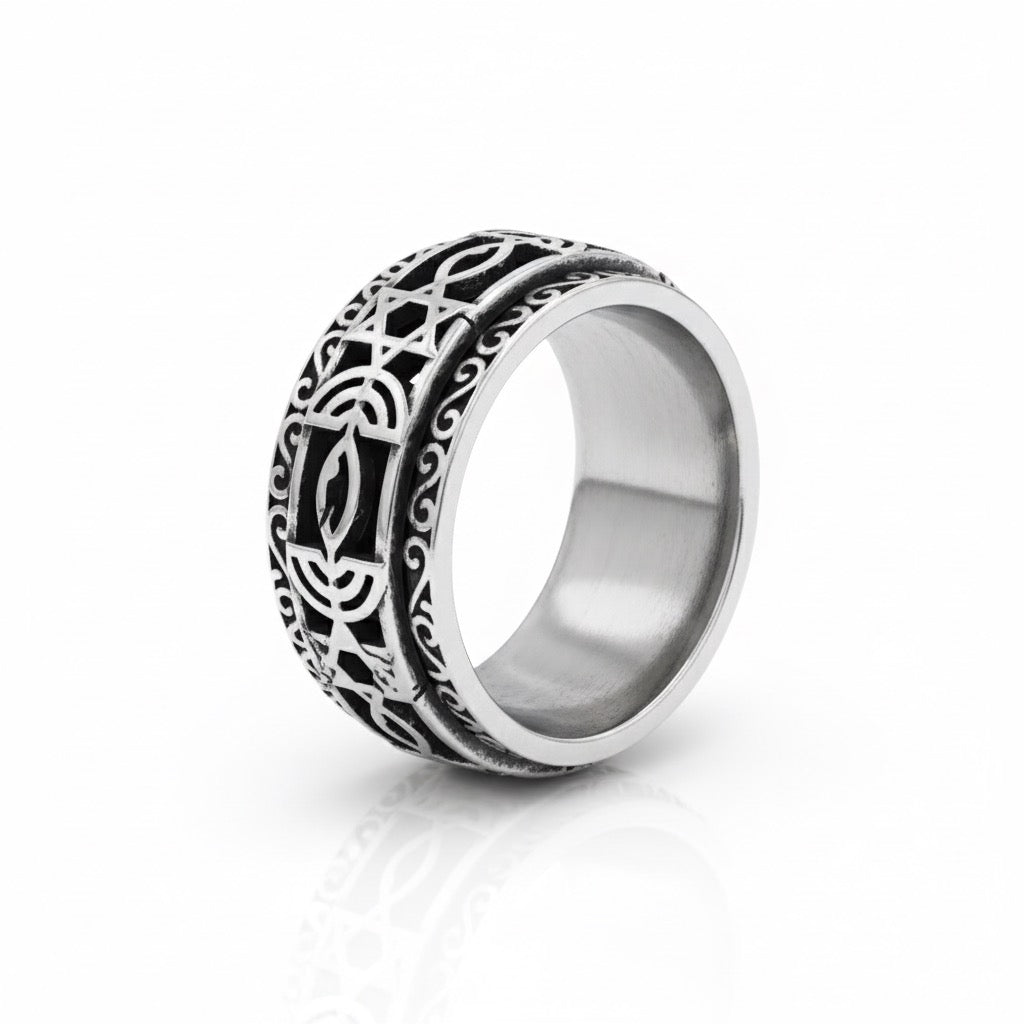 Antique Silver Geometric Pattern Band