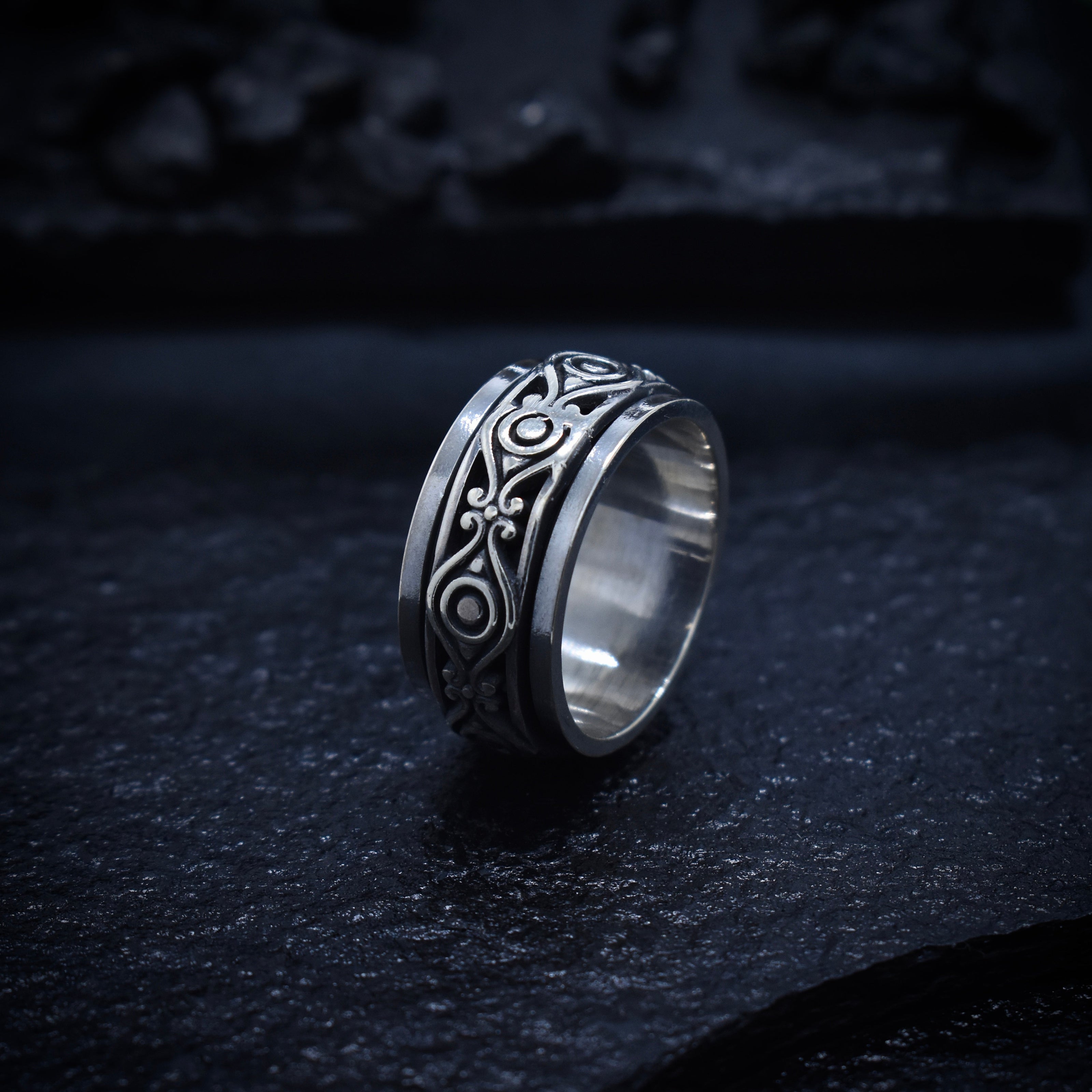 Tribal Engraved Wide Silver Band