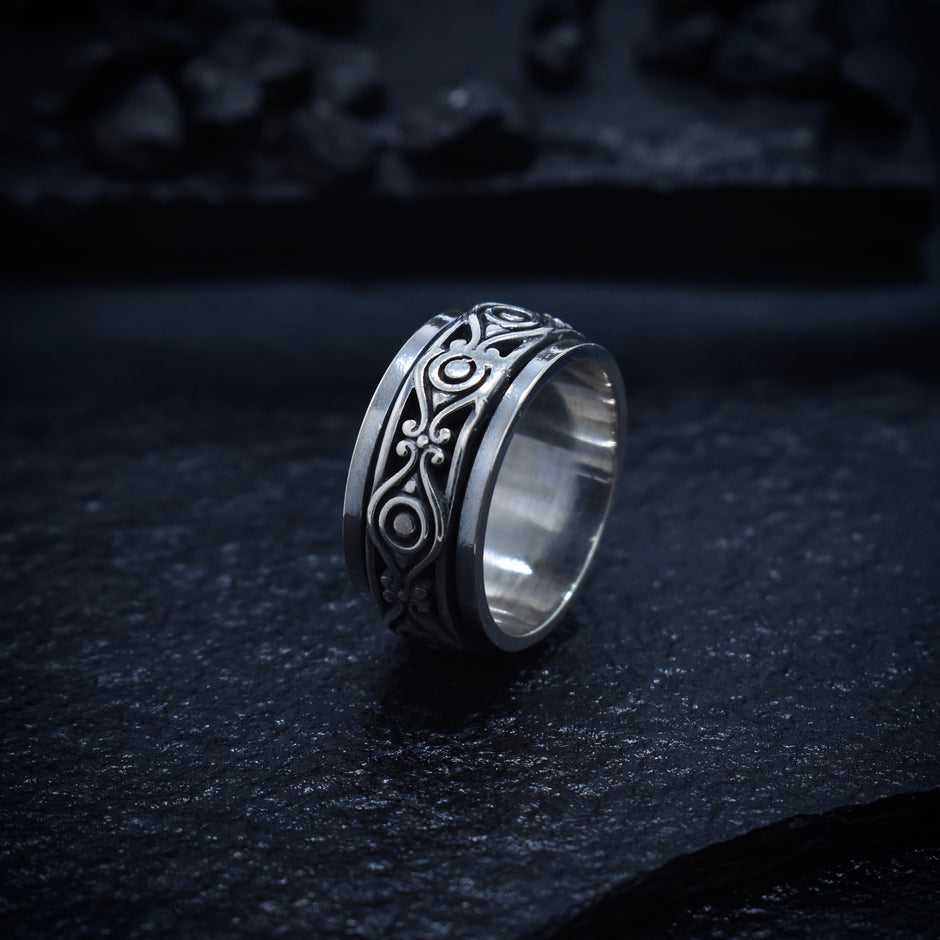Tribal Engraved Wide Silver Band