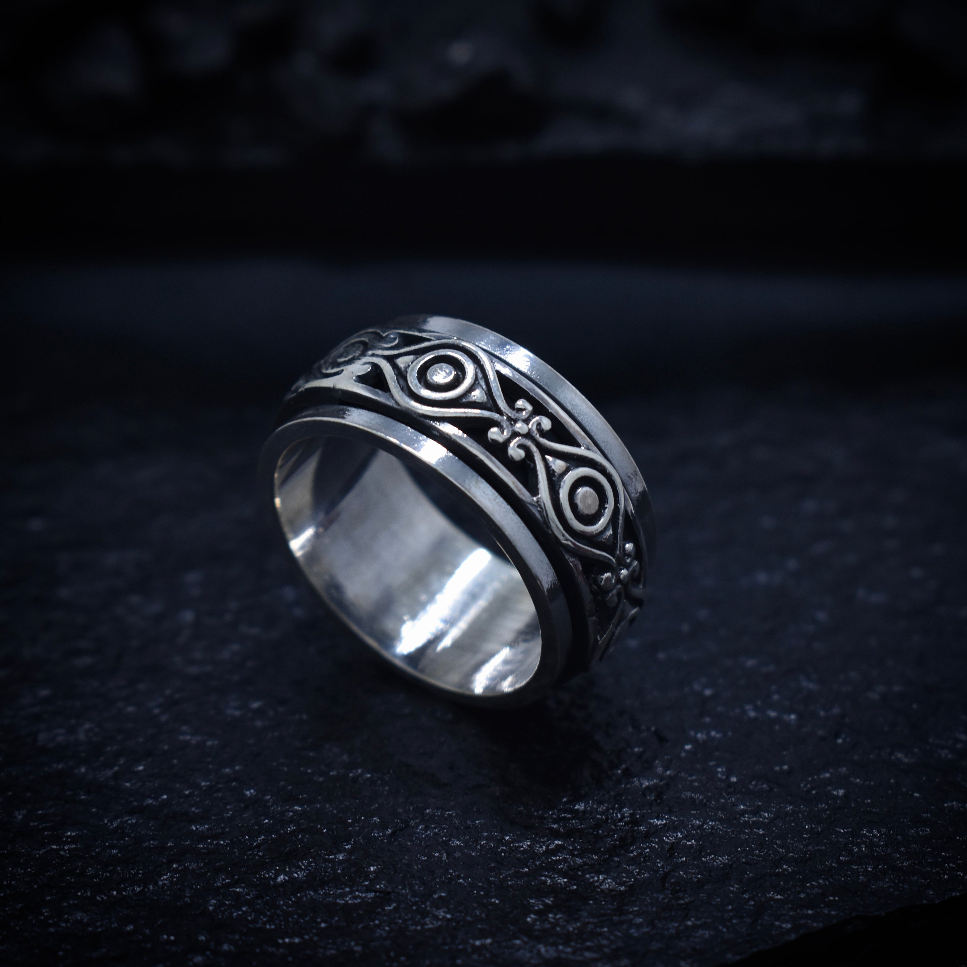 Tribal Engraved Wide Silver Band