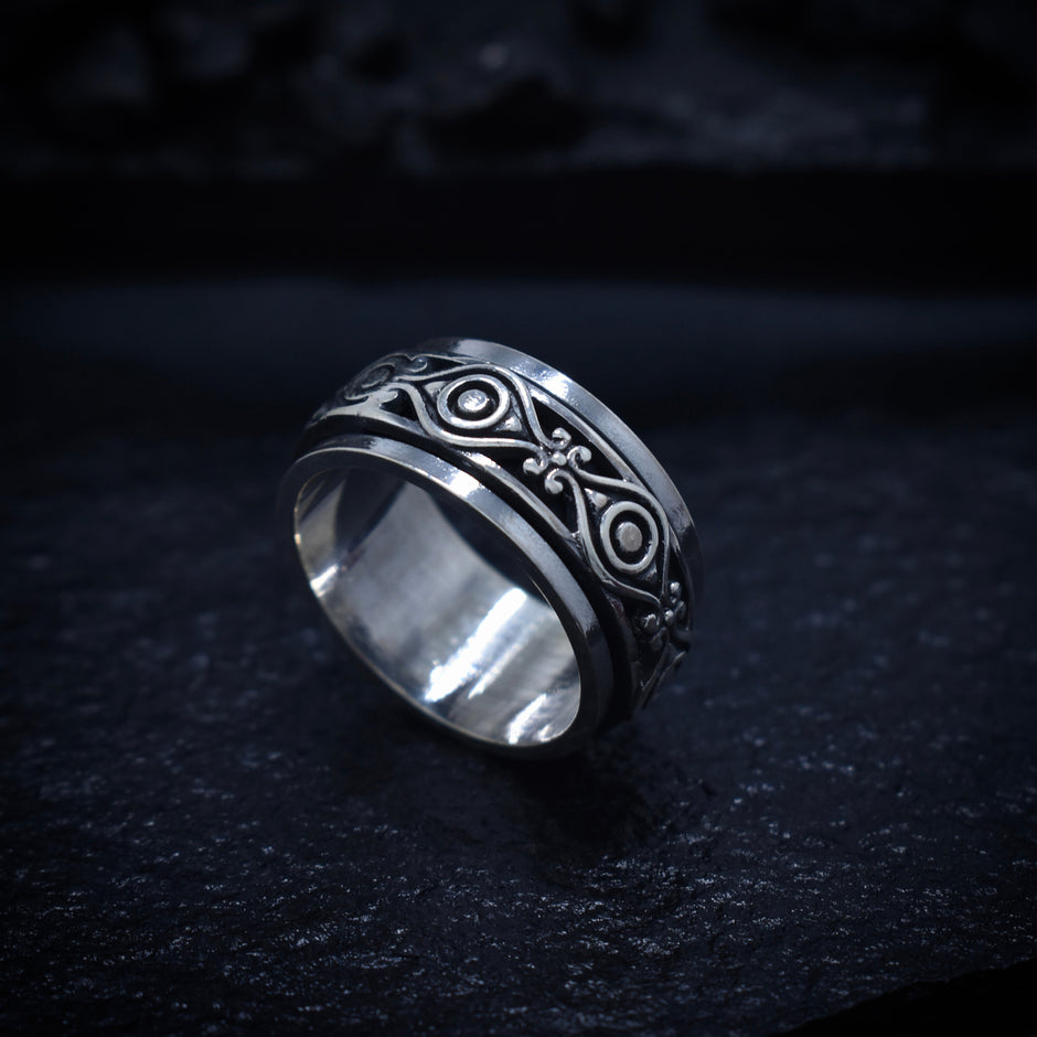 Tribal Engraved Wide Silver Band