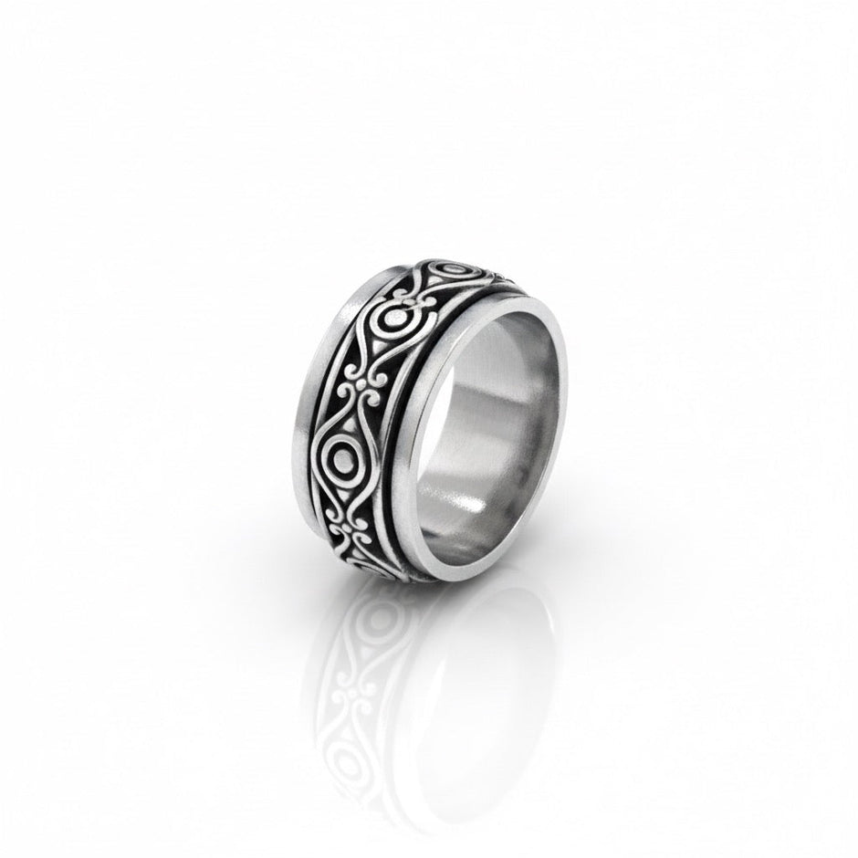 Tribal Engraved Wide Silver Band