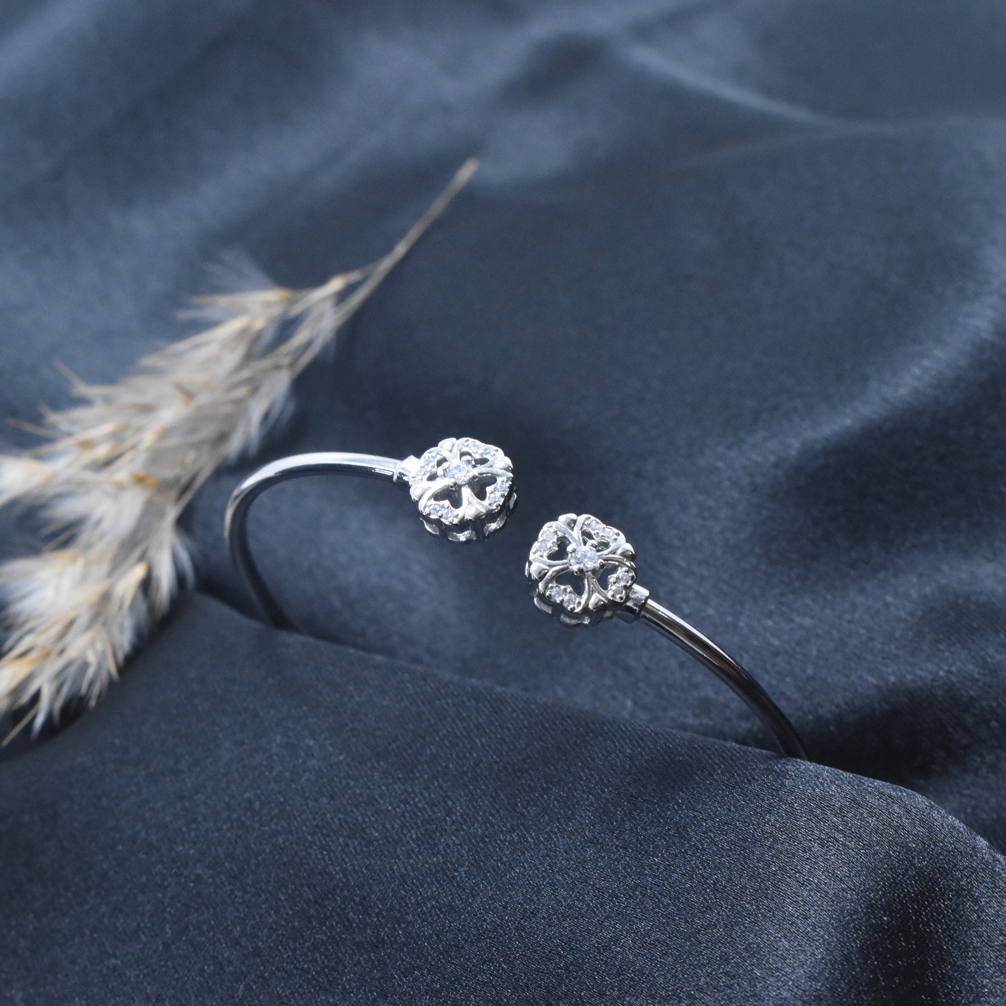 Filigree Crown Flower Silver Bracelet