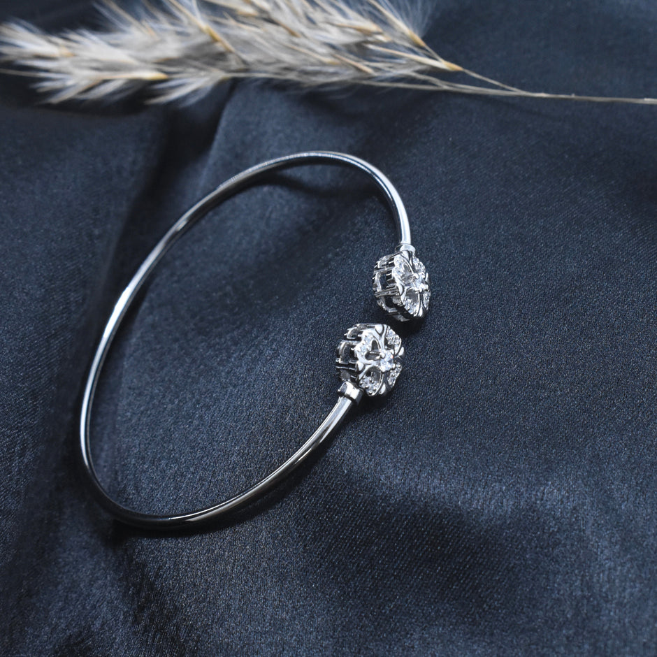 Filigree Crown Flower Silver Bracelet