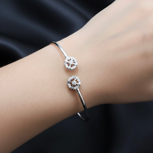 Filigree Crown Flower Silver Bracelet