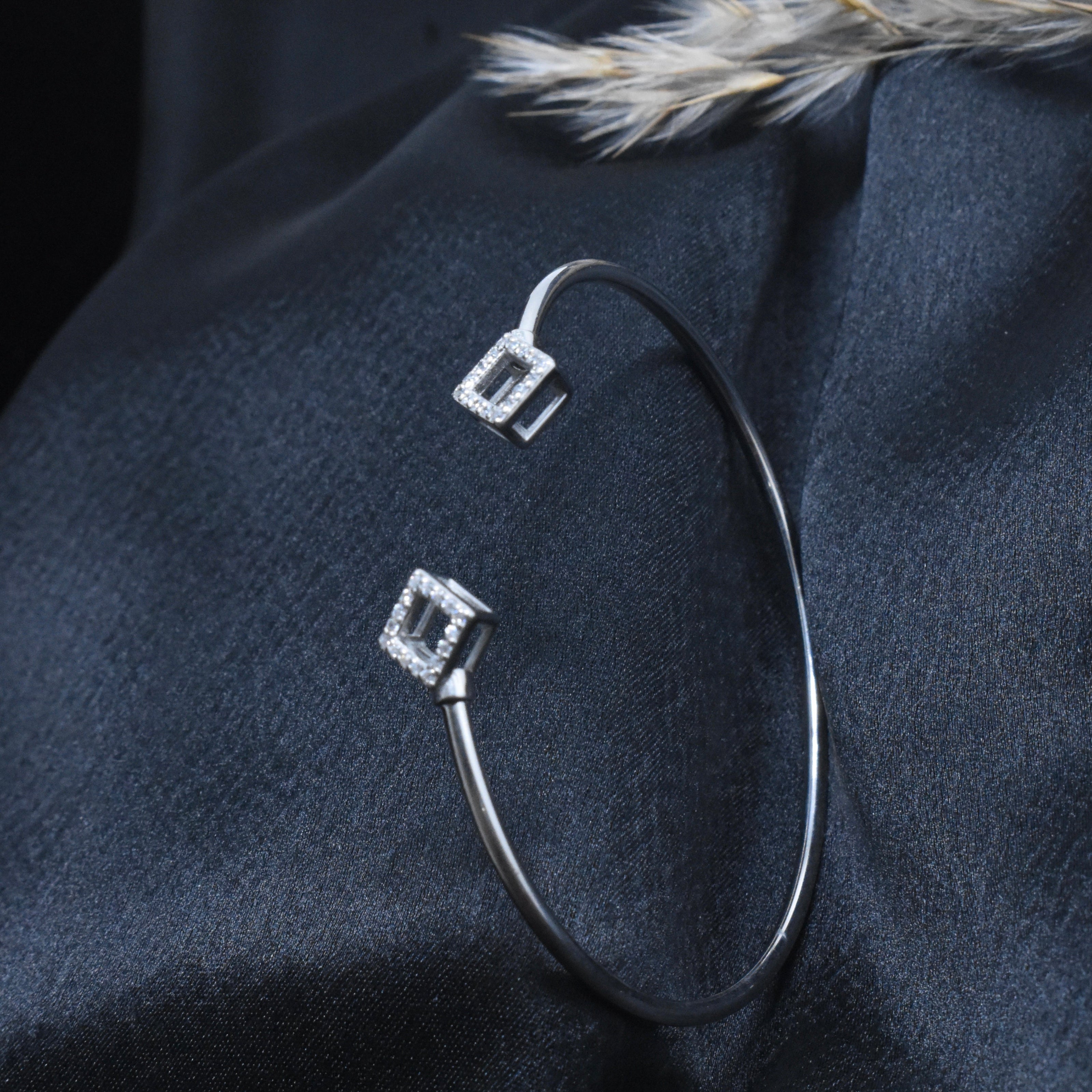 Square Prism Charm Silver Bracelet