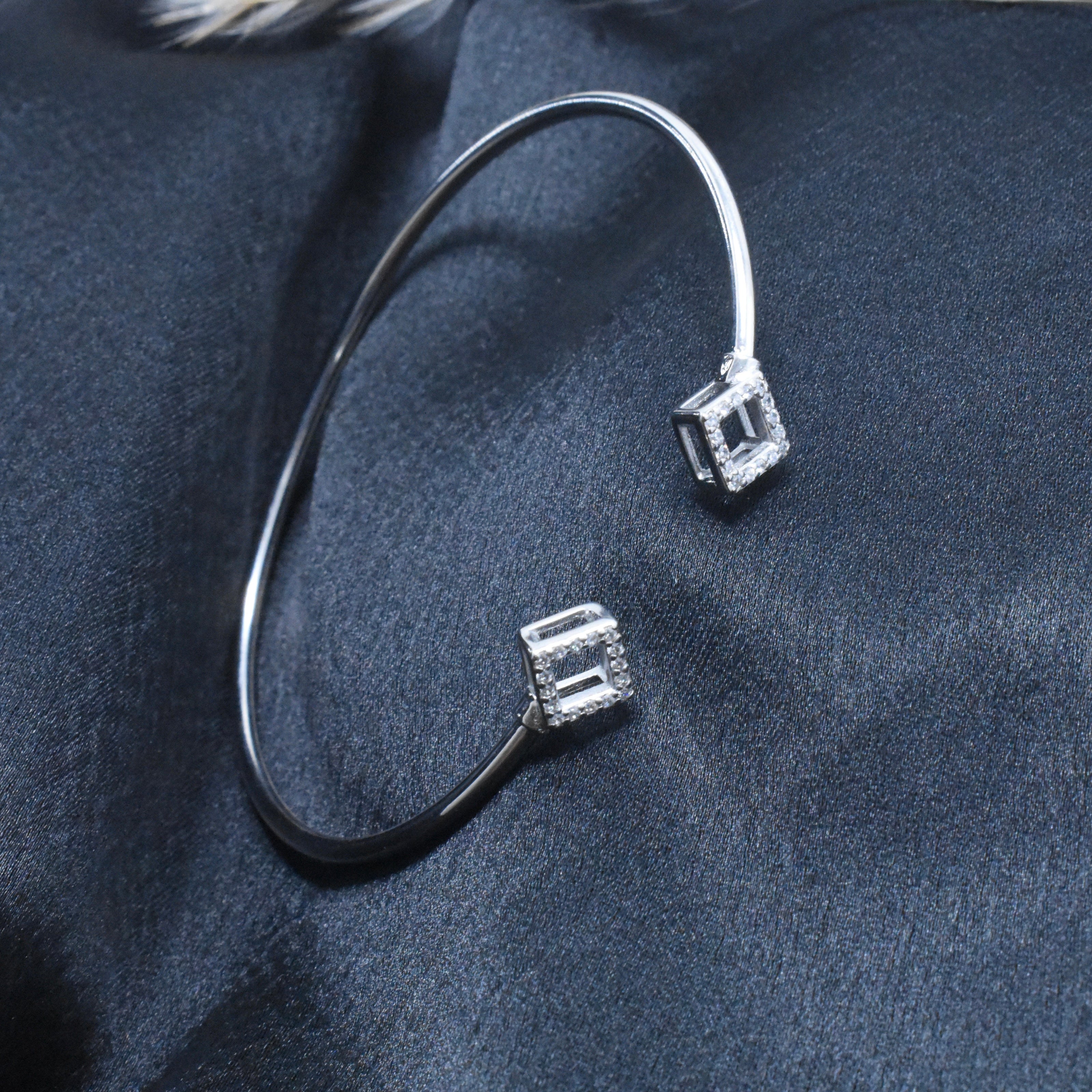 Square Prism Charm Silver Bracelet