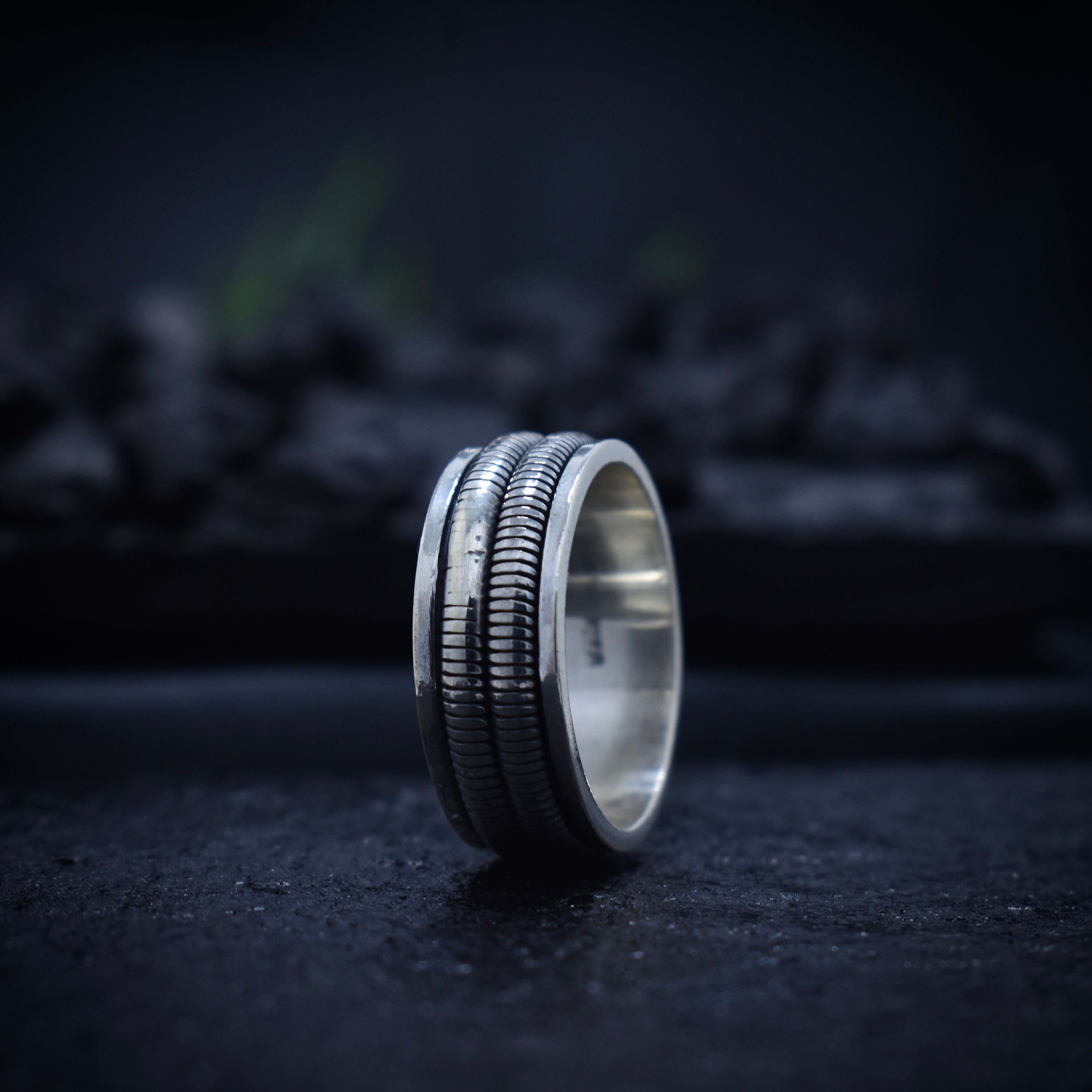 Textured Groove Minimal Silver Band