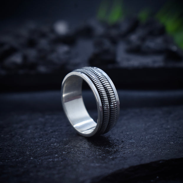 Textured Groove Minimal Silver Band
