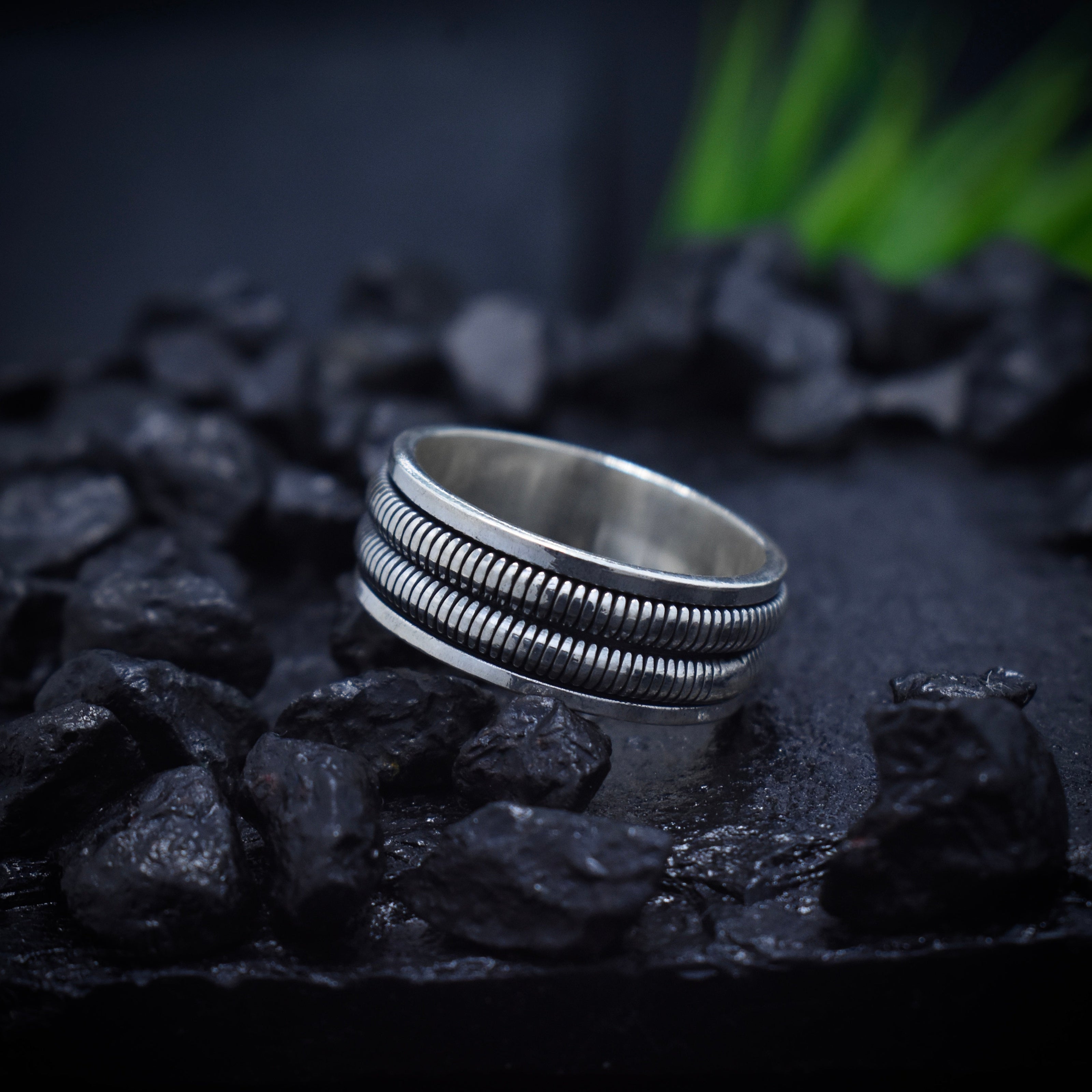 Textured Groove Minimal Silver Band