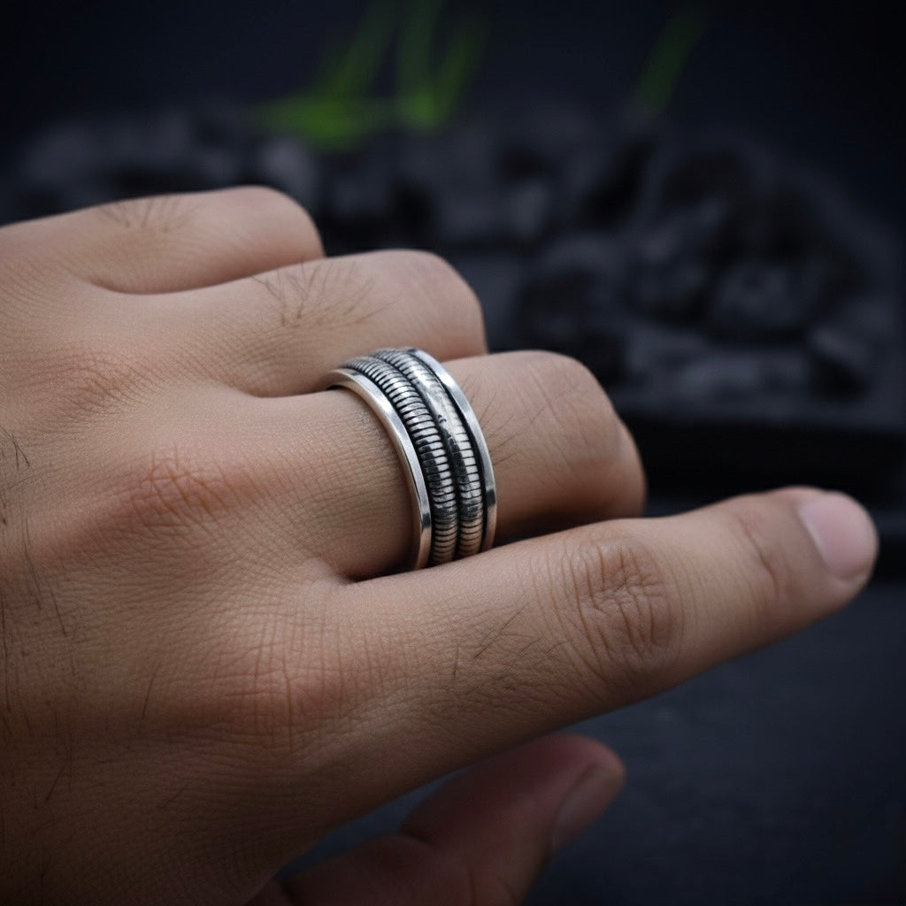 Textured Groove Minimal Silver Band