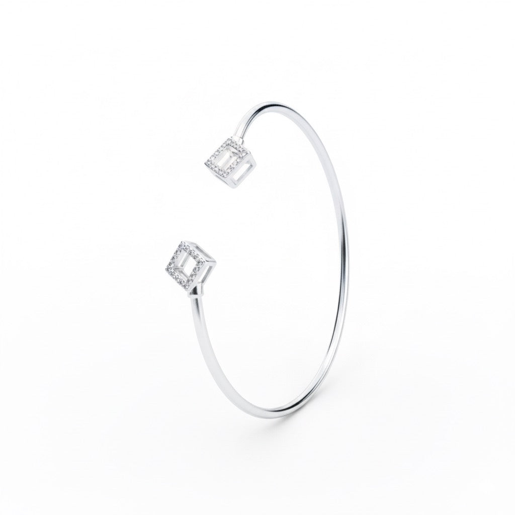 Square Prism Charm Silver Bracelet