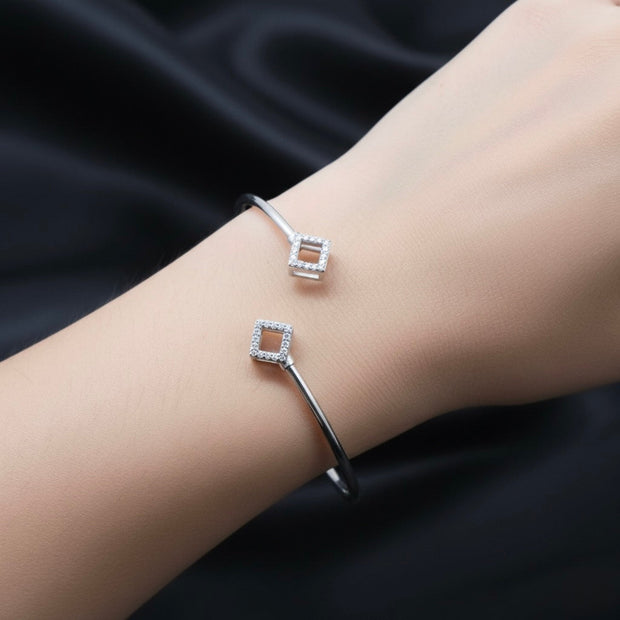 Square Prism Charm Silver Bracelet