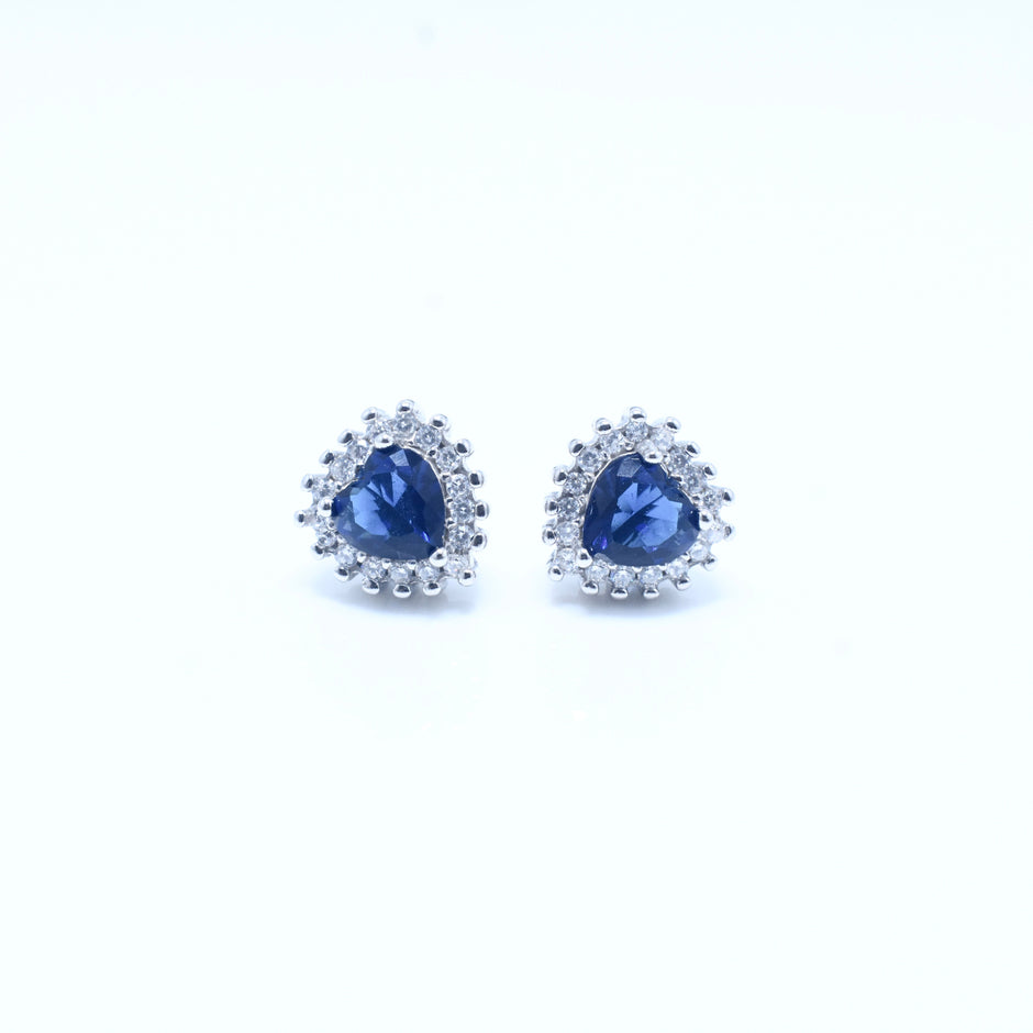 Blue Heart Illusion Silver Pendant Set