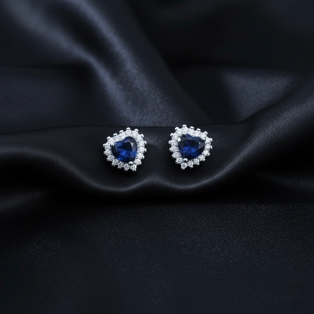 Blue Heart Pendant Set with Chain and Earrings