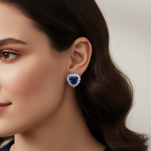 Blue Heart Illusion Silver Pendant Set