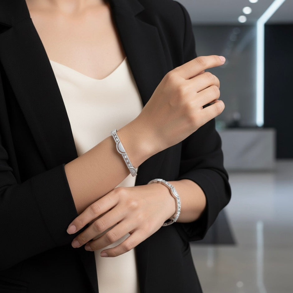 Sculpted Swirl Silver Bangle Set