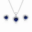 Blue Heart Pendant Set with Chain and Earrings